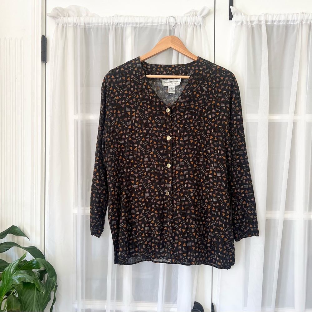 Vintage Maggie Lawrence Geo Print Button Down Shirt Sz Medium